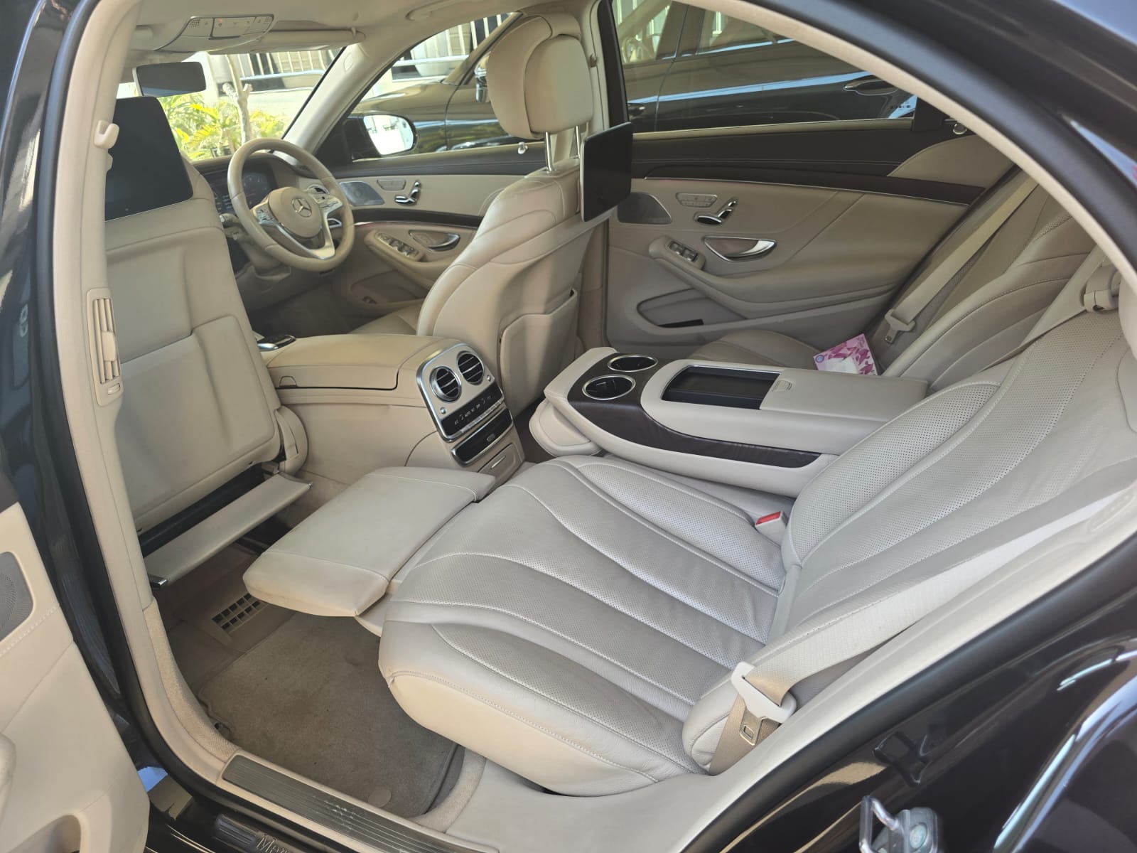 Mercedes-Benz S-Class rear cabin with cream leather seats